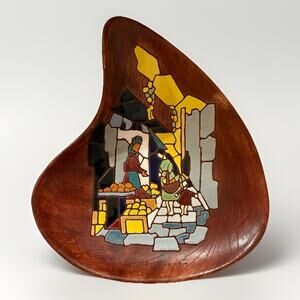 Keramos Vintage Pottery Mosaic Israel The Carmel Market Hanging Plate 8”